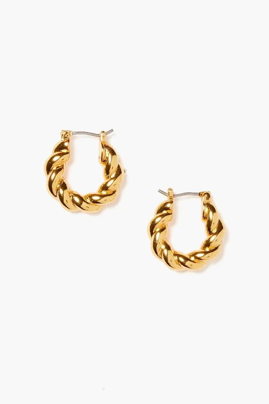 Gold Hoop Earrings For Everyday Wear-Mini Twisted Gold Hoop Earrings