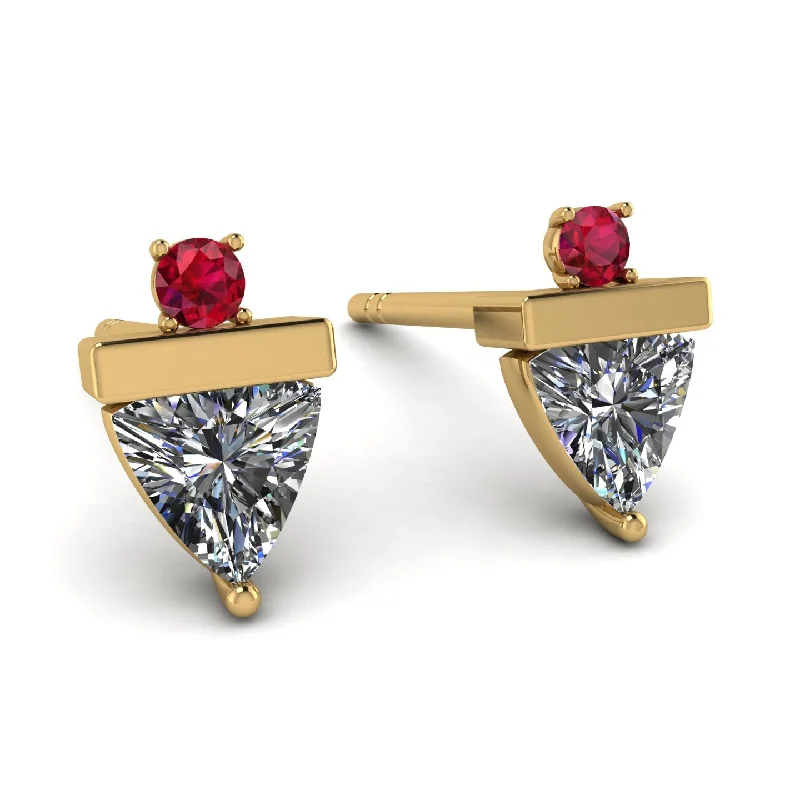 Gold Plated Earrings For Casual Wear-Triangle Diamond Earrings With Round Stone - Estella No. 46