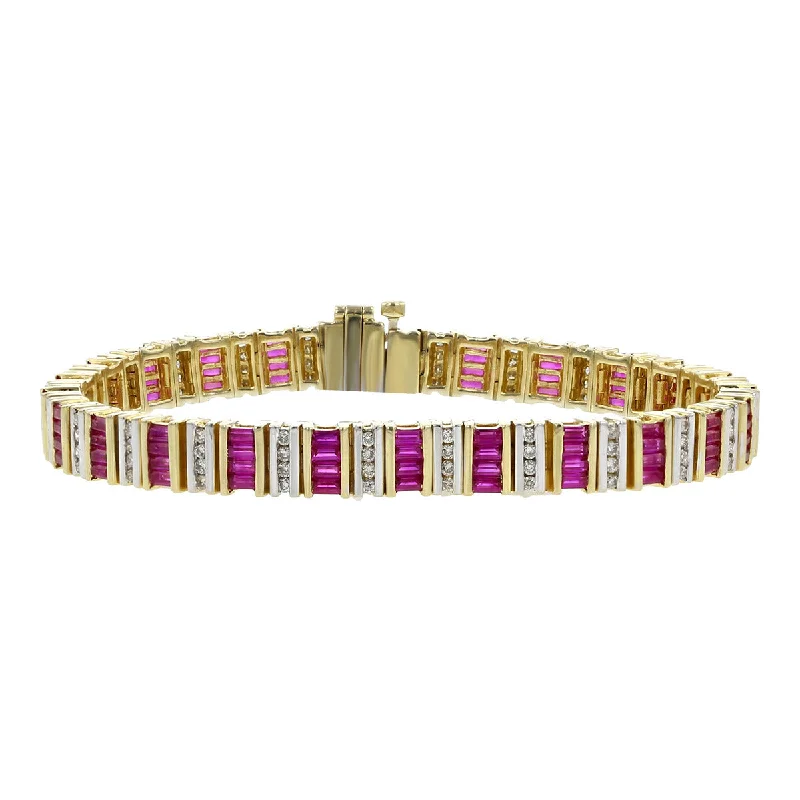 Beautiful Diamond Bracelets For Gifts-14K Yellow Gold Burma Ruby and Diamond Bracelet