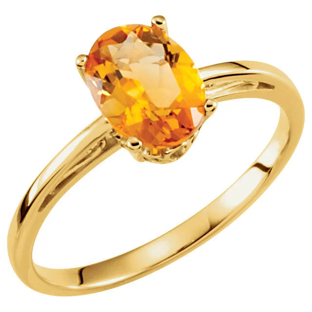 Custom Wedding Rings For Groomsmen-14k Yellow Gold Oval Genuine Citrine Scroll Design Ring