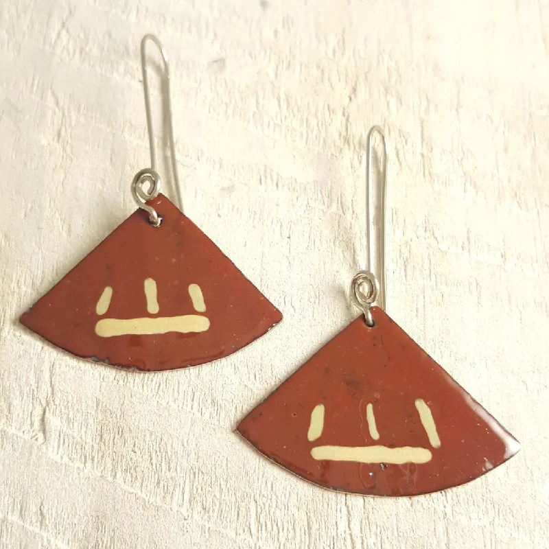 Simple Hoop Earrings For Day Wear-Dark Brown Triangle Enamel Earrings