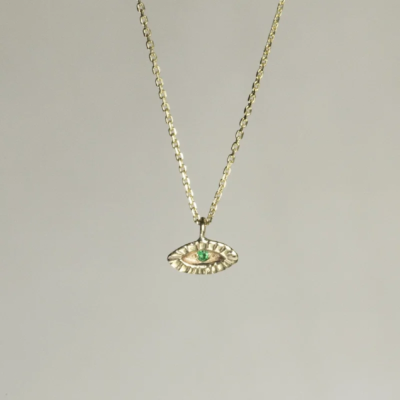 Simple Gold Pendant Necklace For Daily Wear-Tiny Eye Necklace with Emerald