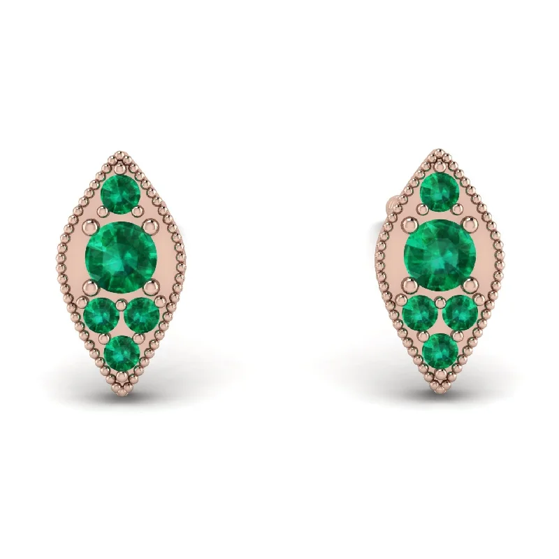 Personalized Birthstone Earrings For Her-Milgrain Marquise Emerald Earrings - Faye No. 20