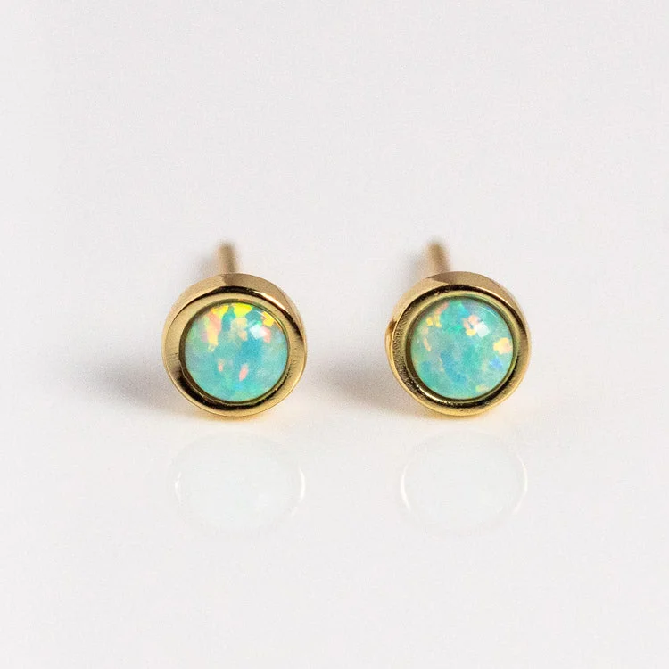 Custom Gold Earrings With Initials-Opal Shimmer Studs