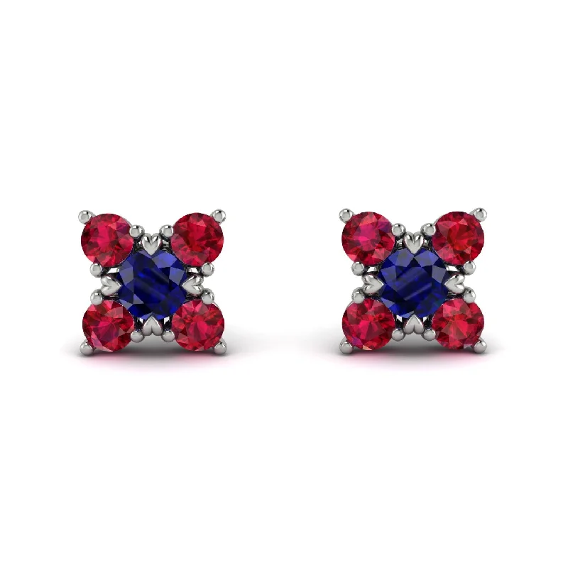 Large Statement Earrings For Fashionistas-Geometrical 5 Sapphires Stud Earrings - Noa No. 60