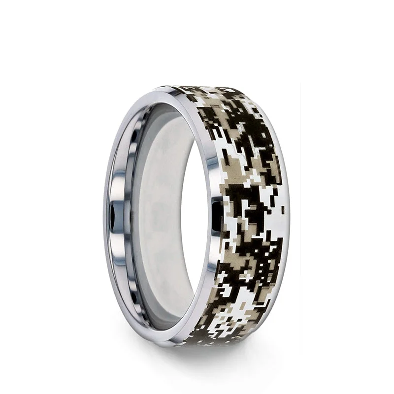 Classic Gold Rings For Elegant Weddings-Thorsten STEALTH Tungsten Carbide Wedding Ring with Engraved Digital Camouflage