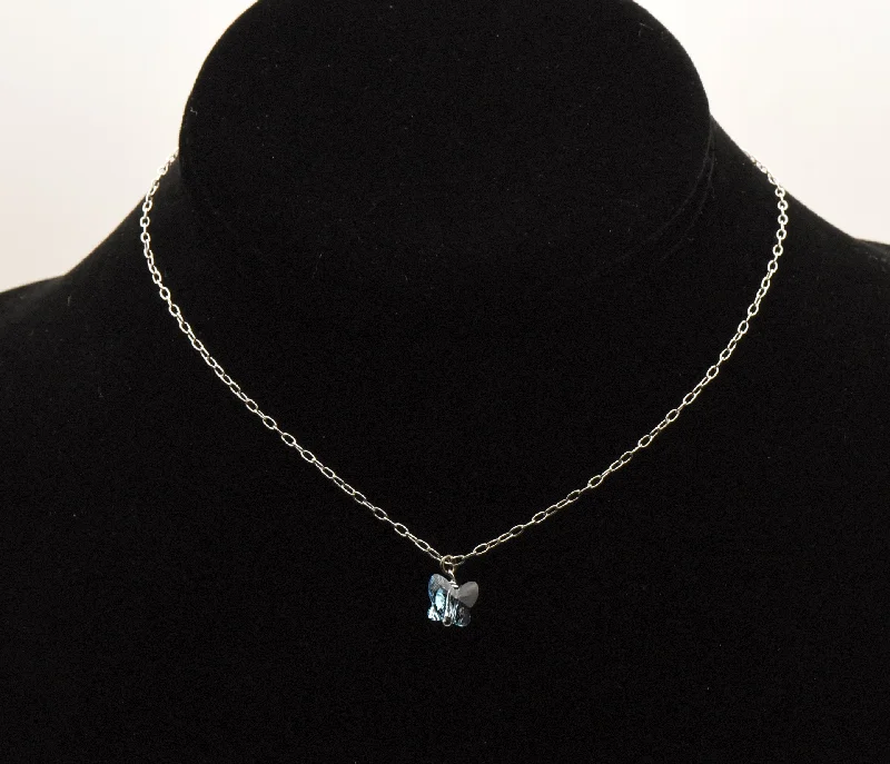 Classic Gemstone Necklace For Brides-Vintage Blue Crystal Butterfly Pendant Sterling Silver Chain Necklace