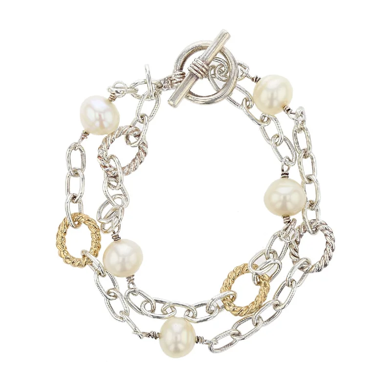 Sports Charm Bracelets-14K Gold and Sterling Silver Baroque Pearl Bracelet