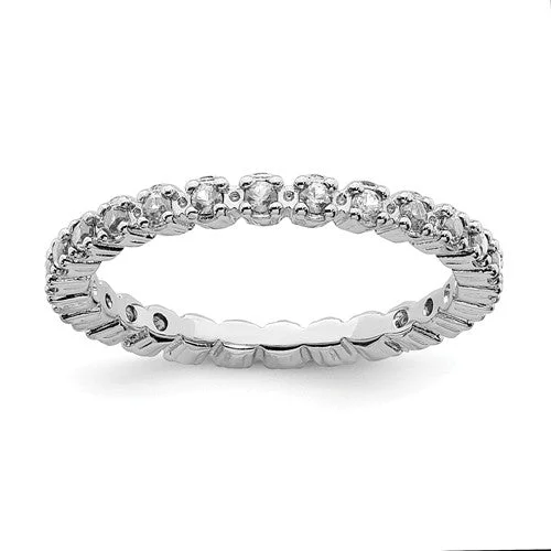 Classic Men’s Wedding Rings For Timeless Style-Sterling Silver Stackable Expressions White Topaz Eternity Ring