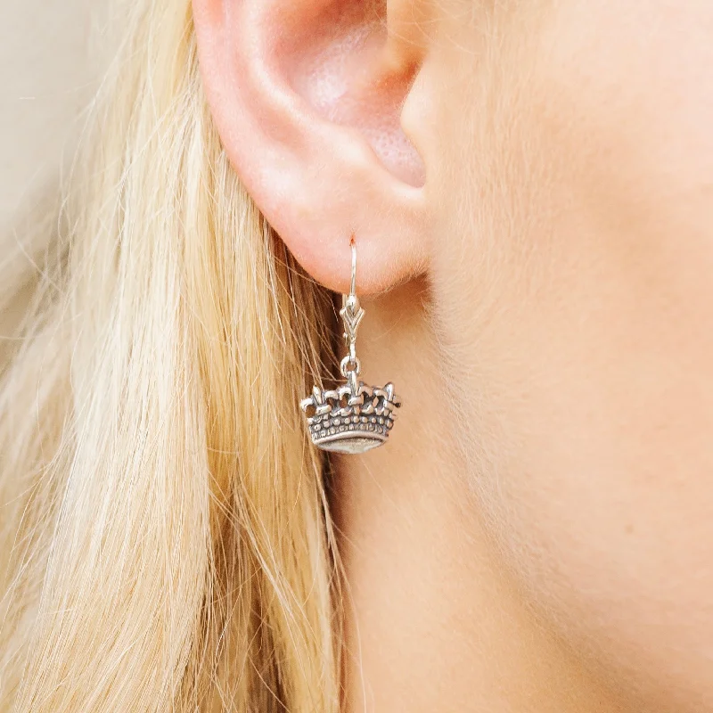 Geometric Silver Earrings For Modern Look-Fleur de Lis Triple Crown Mini Earrings