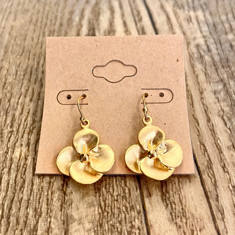 Trendy Gold Earrings For Evening Out-Handcrafted Gold Vermeil Pansy Earrings