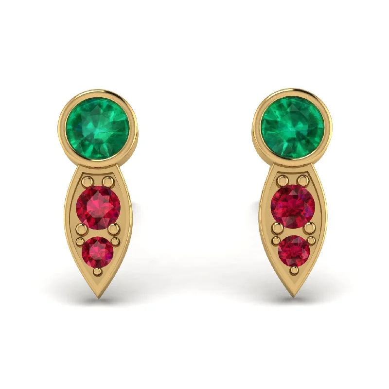 Vintage Gold Earrings For Special Events-Bezel Emerald Earrings In Pear Shaped - Aniya No. 49