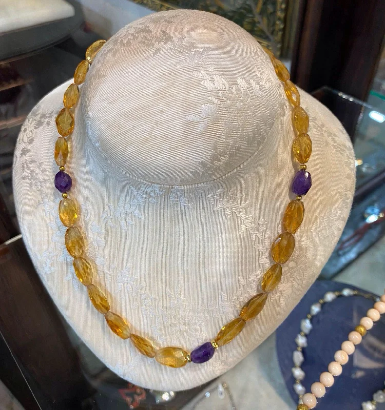 Unique Pearl Necklace For Weddings-Necklace in gold 18k with citrine & amethyst