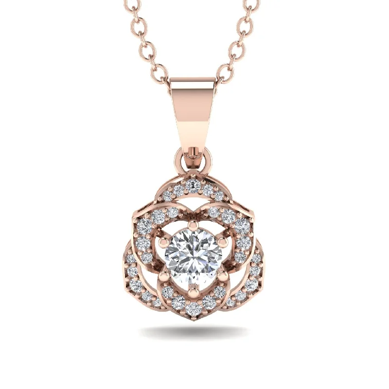 Personalized Nameplate Necklace For Family Gifts-Golden Rose Blossom Necklace With Exquisite Diamond Detailing - Reign No. 2