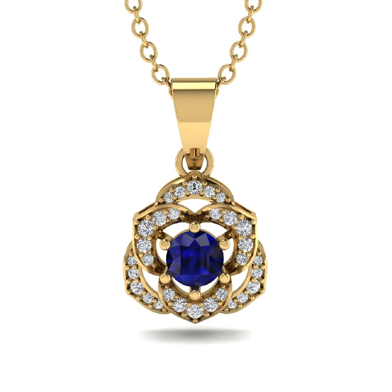 Elegant Long Pendant Necklace For Fashionistas-Golden Rose Blossom Necklace With Exquisite Diamond Detailing - Reign No. 13