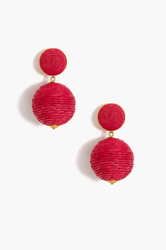 Handcrafted Gold Earrings For Women-Pink Raffia Lantern Earrings