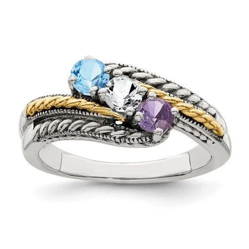 Trendy Wedding Rings With Colored Diamonds-Round Diagonal Mother's Family Birthstone Ring