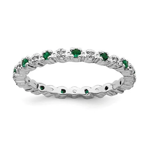 Luxury Wedding Rings For Fashion-Forward Brides-Sterling Silver Stackable Expressions Emerald & Diamond Alternating Eternity Ring