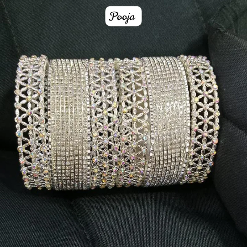 Sparkling Rose Gold Wedding Bangles For Bridesmaids-Pooja Bangles Silver Plated Bangle Set