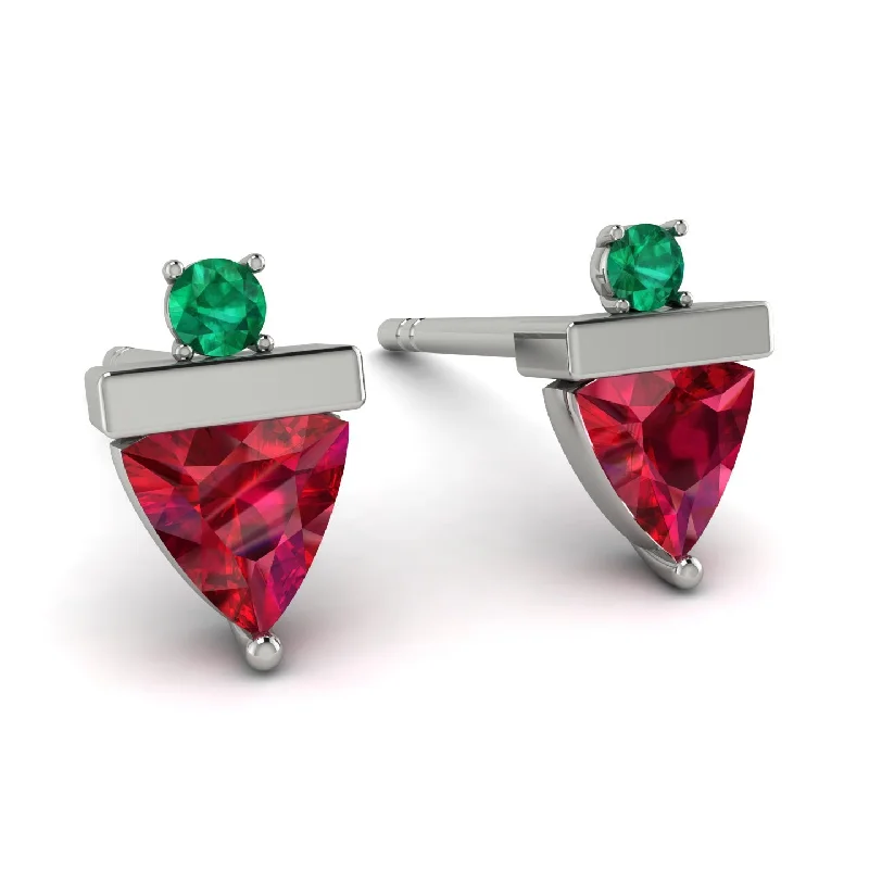 Elegant Drop Earrings For Weddings-Triangle Ruby Earrings With Round Stone - Estella No. 27