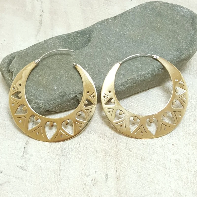 Minimalist Drop Earrings For Casual Look-Tribal Moon Brass Earrings