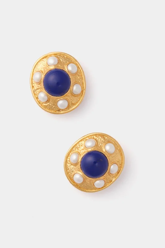 Silver Earrings With Colored Pearls-Lapis and Pearl Vivienne Earrings