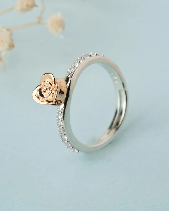 Trendy Engagement Rings With Colored Stones-925 Sterling Silver Beautiful Rose Ring R01582