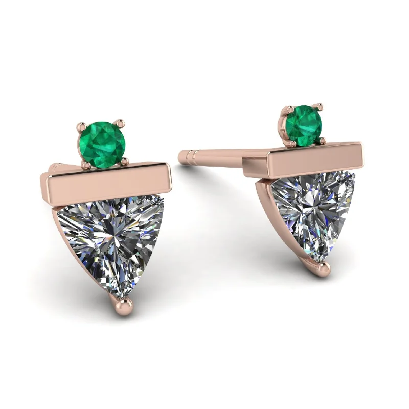 Fashionable Earrings For Formal Events-Triangle Diamond Earrings With Round Stone - Estella No. 17