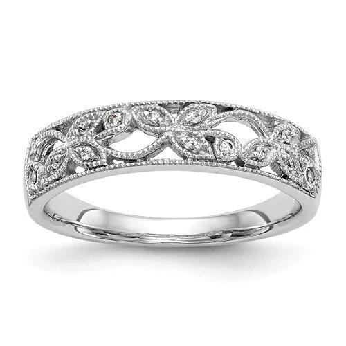 Simple Sapphire Engagement Rings For Bridesmaids-14K White Gold Floral Openwork Diamond Band