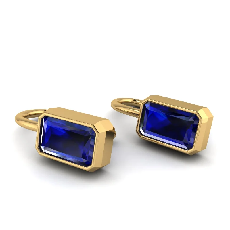 Large Statement Earrings For Weddings-Bezel Sapphire Emerald Earrings - Perla No. 13