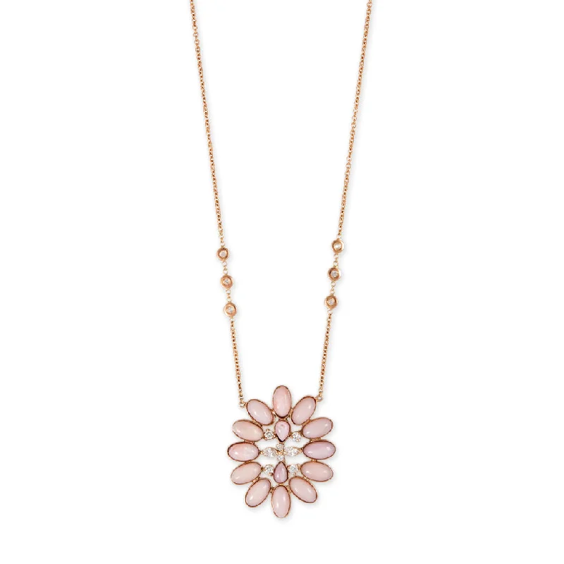 Simple Silver Necklace For Wedding Guests-DIAMOND + PINK OPAL BLOSSOM NECKLACE