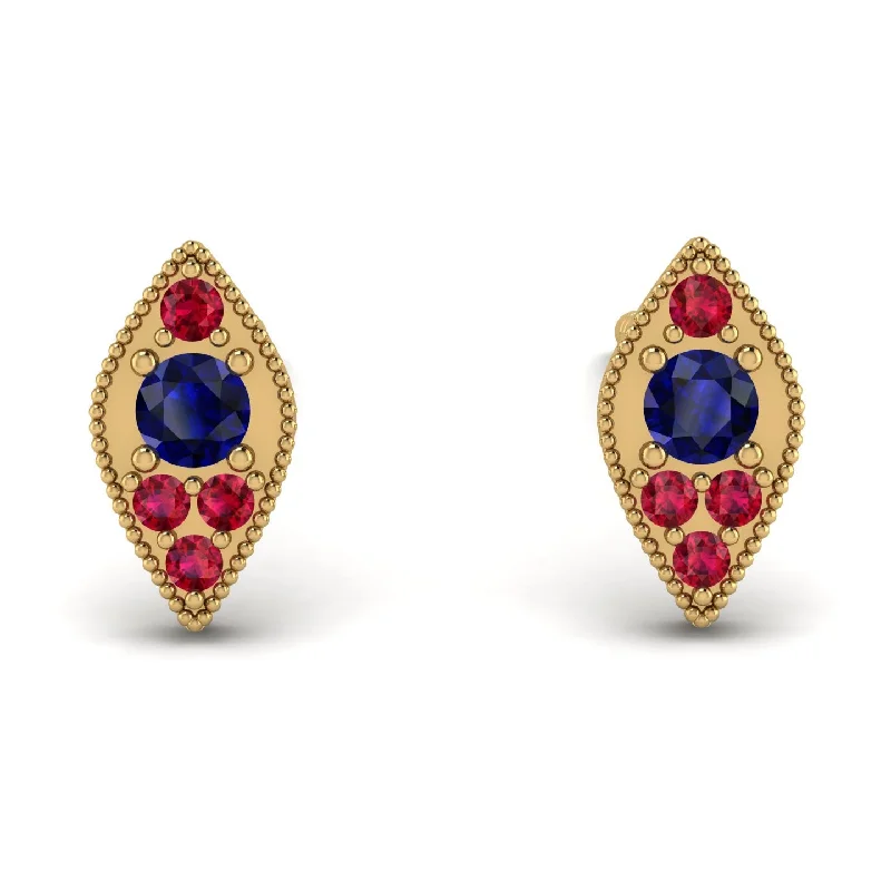 Simple Stud Earrings For Daily Wear-Milgrain Marquise Sapphire Earrings - Faye No. 58