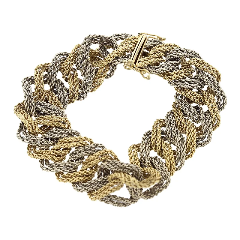 Boho Style Bracelets-18K Two-tone Gold Italian Textured Link Bracelet