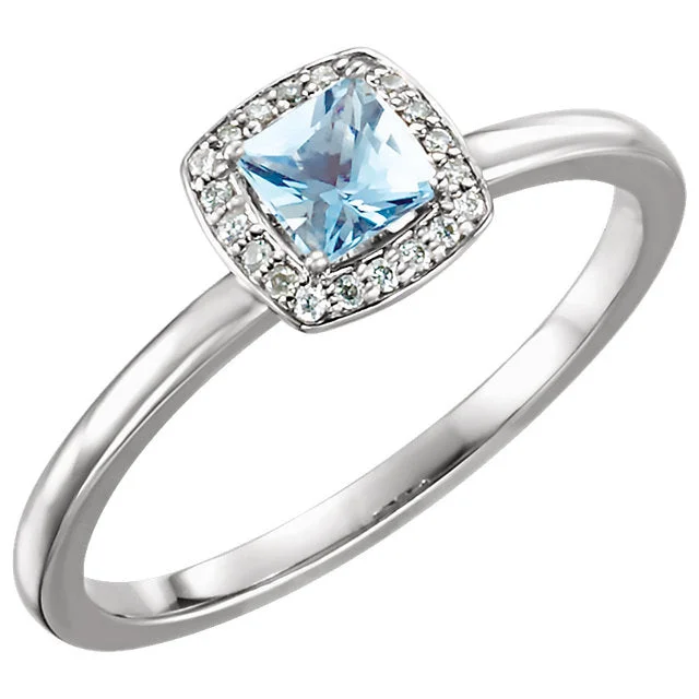 Classic Engagement Rings For Special Celebrations-14K White Gold Aquamarine Square & .05 CTW Diamond Halo Ring