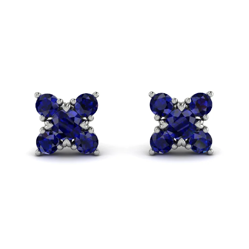 Handmade Earrings With Natural Crystals-Geometrical 5 Sapphires Stud Earrings - Noa No. 75