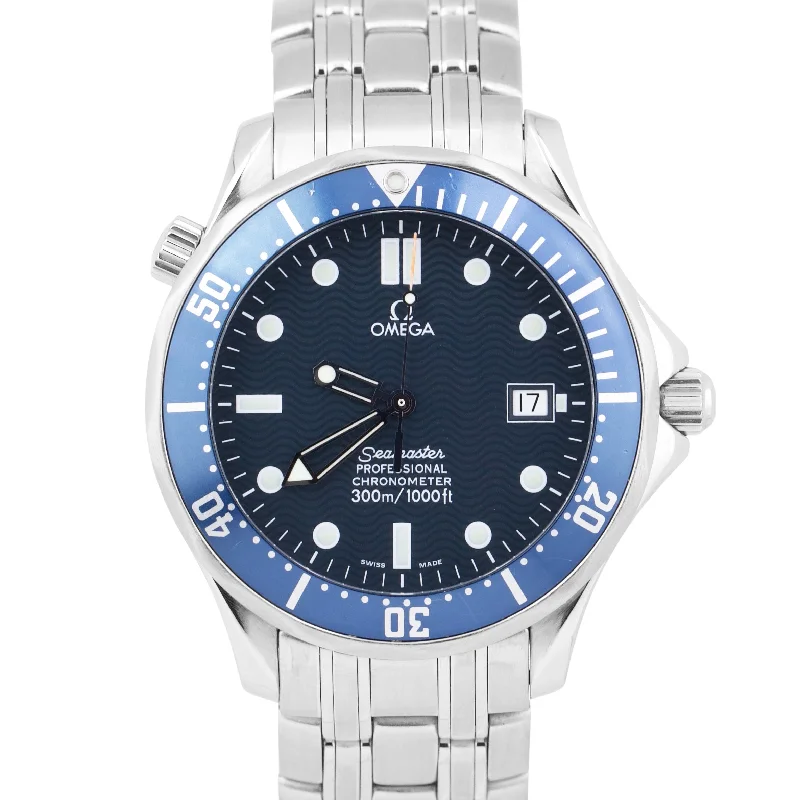 Custom Engraved Watches For Gifts-PAPERS Omega Seamaster 2531.80.00 300M Blue Wave Steel 41mm Watch 2531.80 BOX