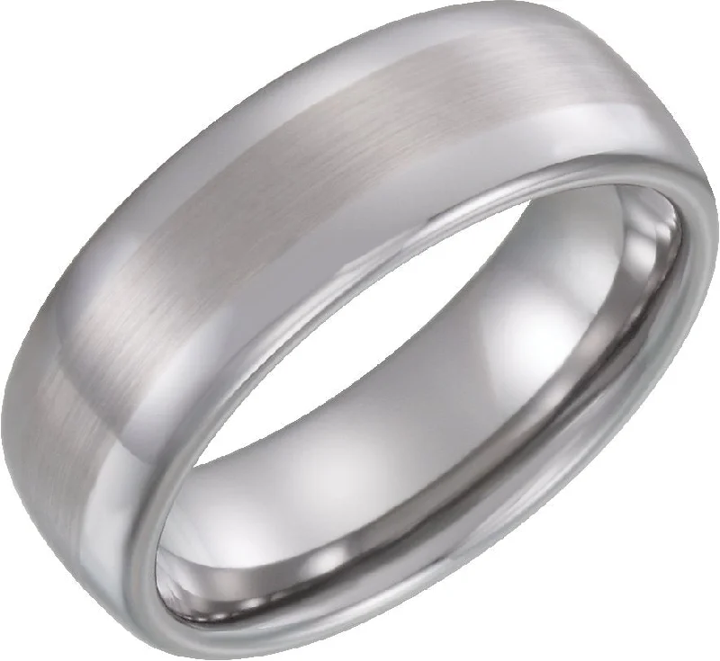 Trendy Stackable Rings For Everyday Look-Tungsten 8 mm Rounded Edge Band with Satin Center Size 9.5