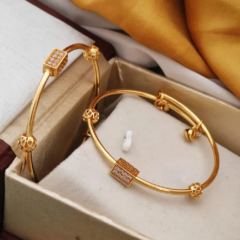 Simple Custom Engagement Bangles For Bridesmaids-H K Fashion Gold Plated Adjustable Bangles Set