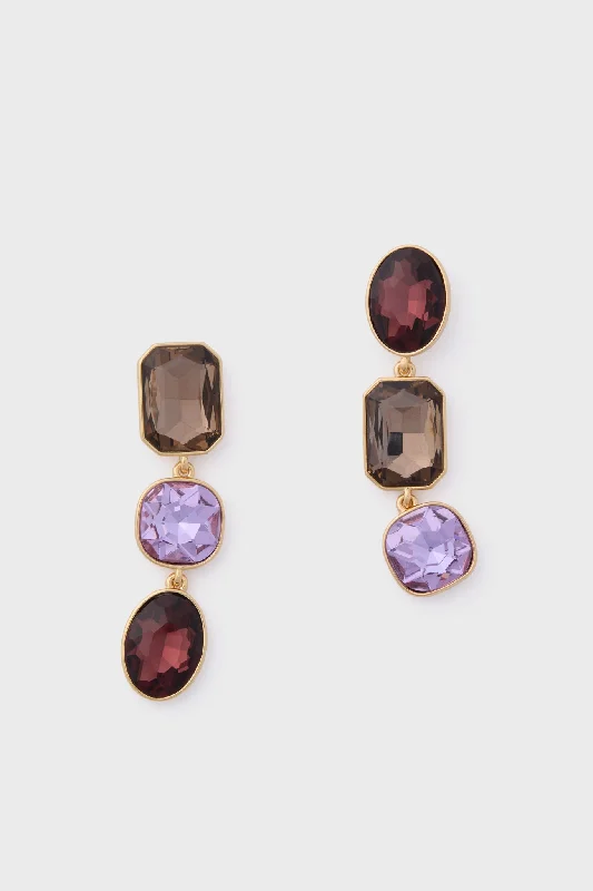 Minimalist Earrings For Everyday Look-Purple Multi Greenwich Triple Drop Earrings