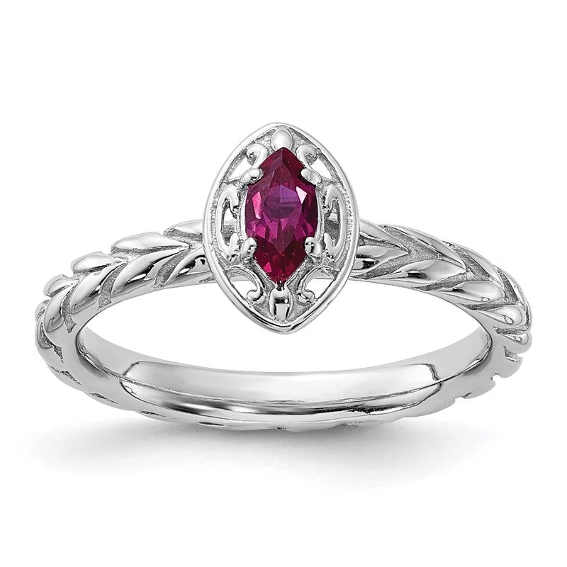 Custom Gold Rings For Personalized Weddings-Sterling Silver Stackable Expressions Created Ruby Marquise Ring