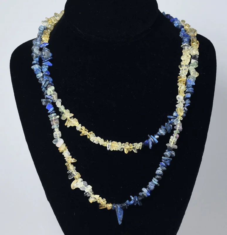 Luxury Diamond Necklace For Special Occasions-Lapis Lazuli, Citrine, Fluorite Chip Bead Opera Necklace - 42 Inches Long