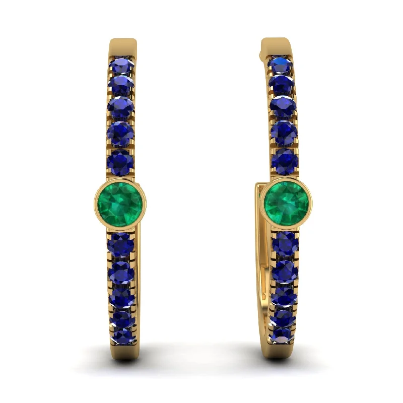 Silver Earrings With Colored Crystals-Hoop Emerald Earrings Micro Pave - Ansley No. 64