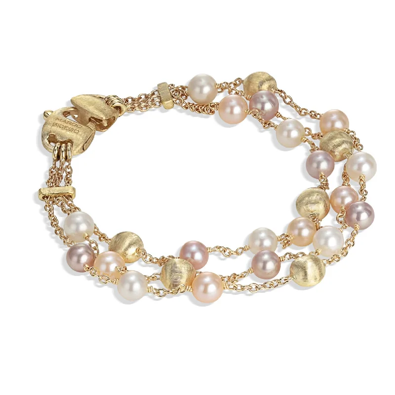 Men’s Chunky Bracelets-18K Yellow Gold and Pearl Three Strand Bracelet