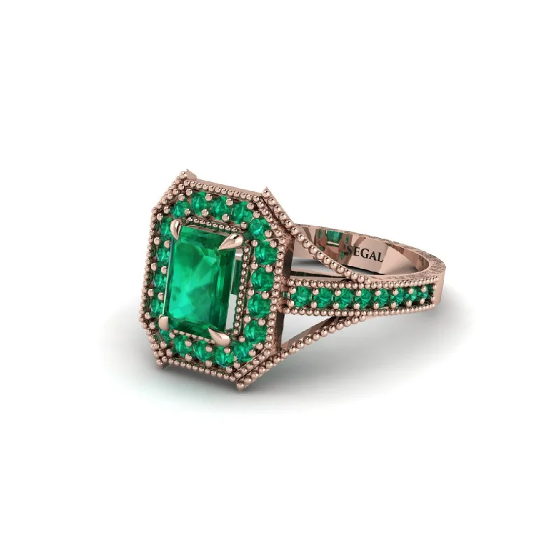 Classic Engagement Rings For Timeless Weddings-Emerald Cut Emerald Milgrain Halo Engagement Ring - Xanthe No. 20