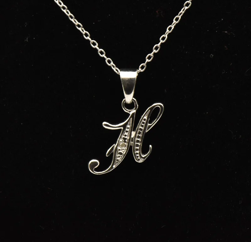 Sparkling Pendant Necklace For Birthday Gifts-Avon - Vintage Diamond "H" Monogram Sterling Silver Pendant Necklace - 18.75"