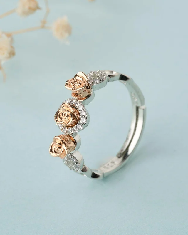 Personalized Gold Wedding Bands For Her-925 Sterling Silver Beautiful Rose Ring R01588