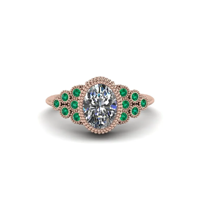 Classic Solitaire Diamond Rings For Brides-Emerald Milgrain Beaded Bezel Engagement Ring - Stacy No. 17