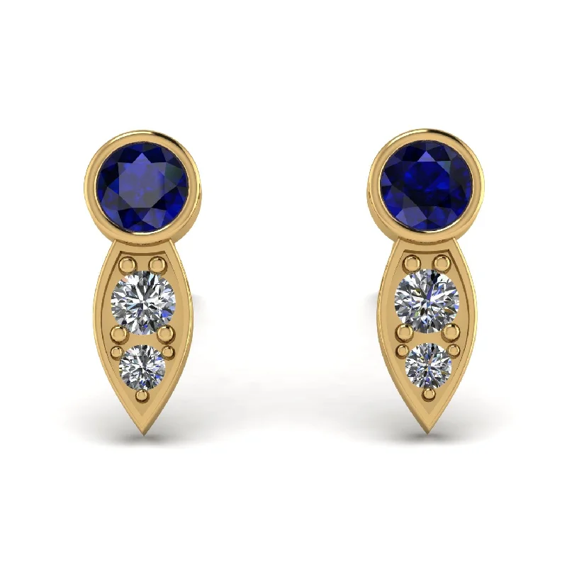 Classic Silver Earrings For Office Look-Bezel Sapphire Earrings In Pear Shaped - Aniya No. 13