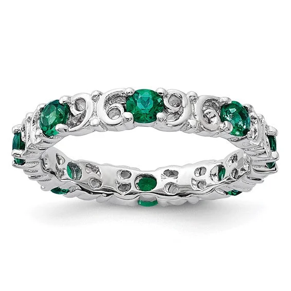 Personalized Wedding Bands For Groomsmen-Sterling Silver Stackable Expressions Created Emerald Filigree Ring