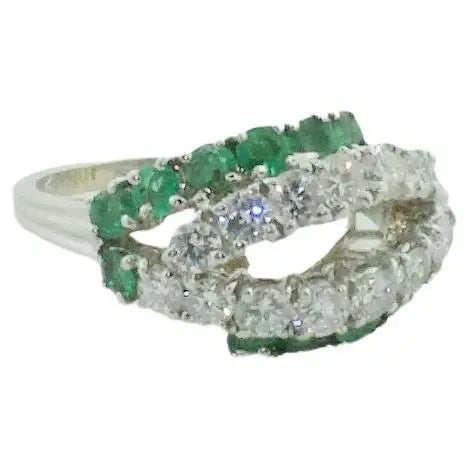 Unique Wedding Rings For Modern Couples-Estate Vintage Emerald and Diamond Ring in 18k White Gold